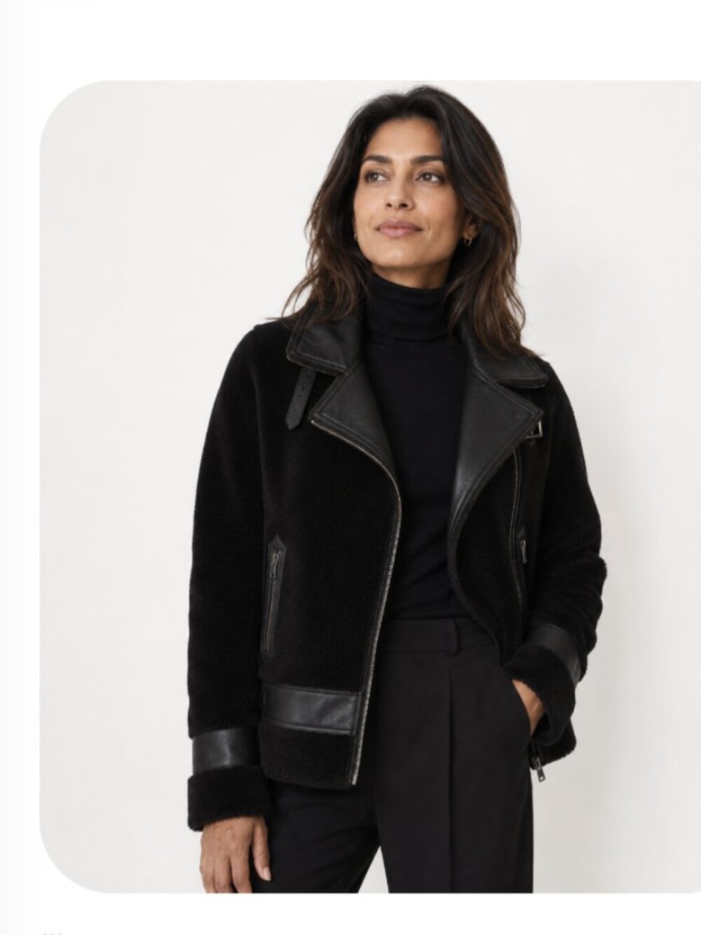 $395 Soia & Kyo Linnea Faux Sherpa Biker Jacket Black  ❄️ Oversized Moto Style L